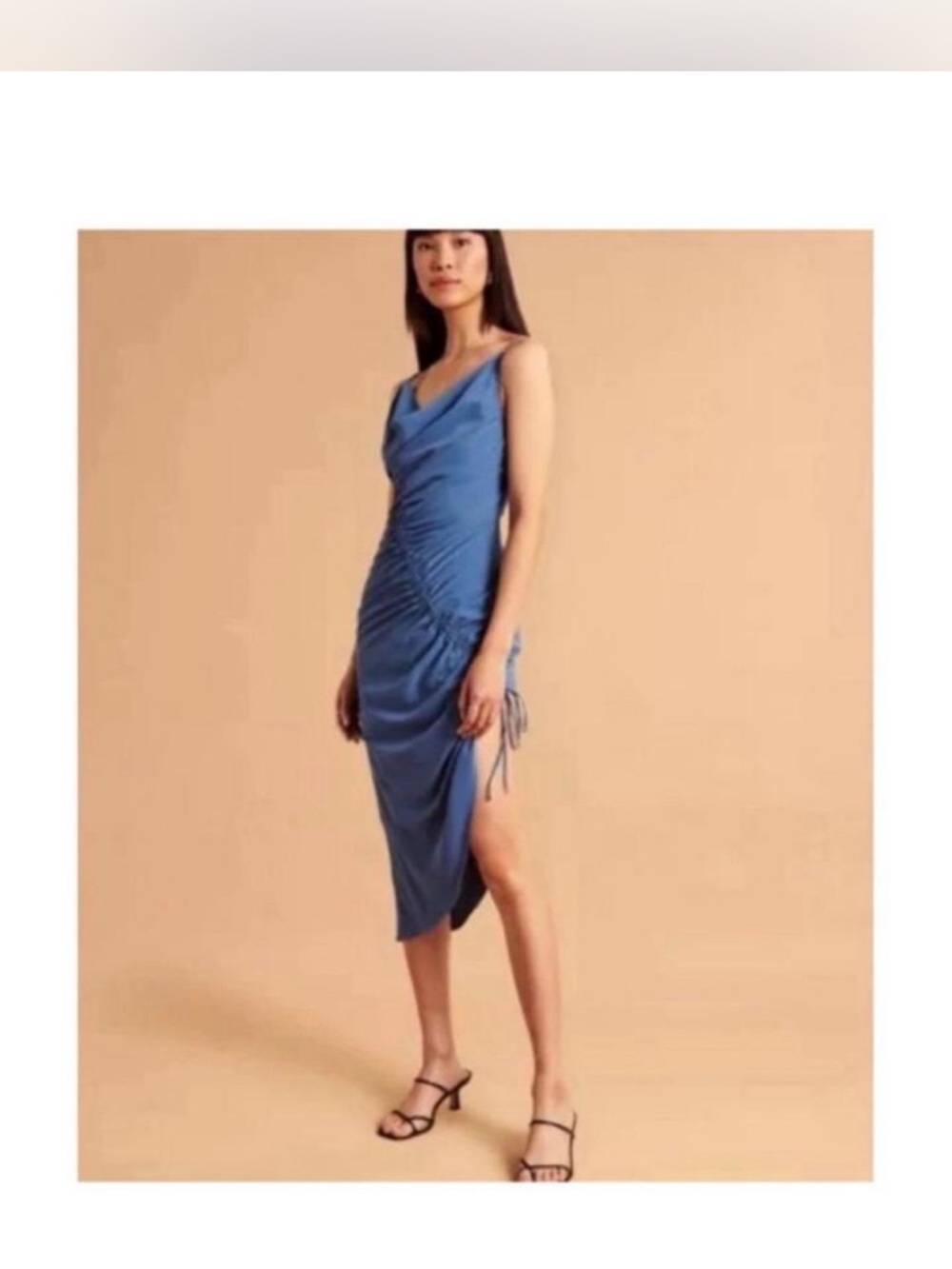 Abercrombie & Fitch Dusty Black Ruched Side-Tie Midi Dress Sz M